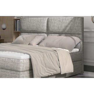 Ensemble boxspring complet tête de lit + sommiers + matelas + surmatelas AMARIS de VENESETTI - tissu luxe gris - 180x200 cm