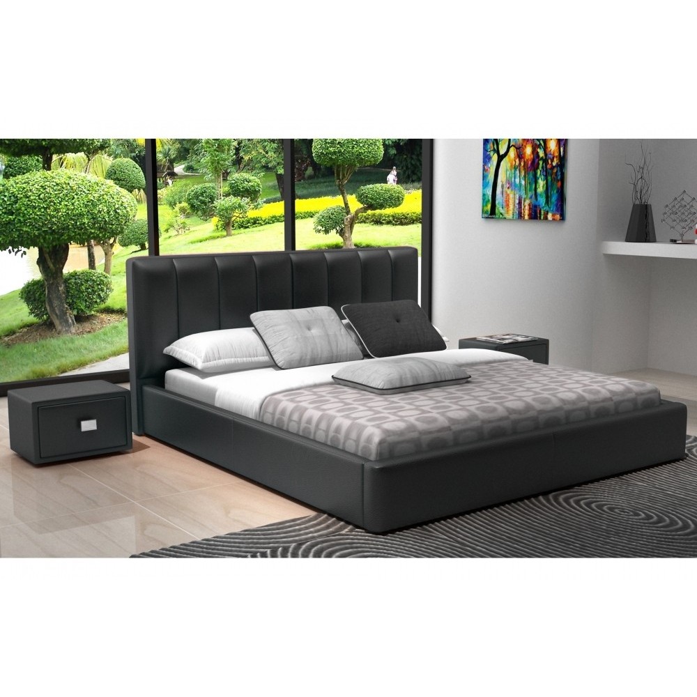 Lit design en cuir italien de luxe NATURA, gris foncé, 140x190