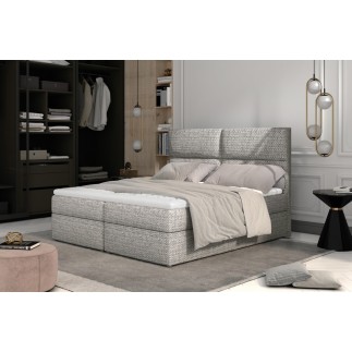 Ensemble boxspring complet tête de lit + sommiers + matelas + surmatelas AMARIS de VENESETTI - tissu luxe gris - 160x200 cm