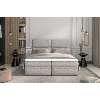 Ensemble boxspring complet tête de lit + sommiers + matelas + surmatelas AMARIS de VENESETTI - tissu luxe gris - 160x200 cm