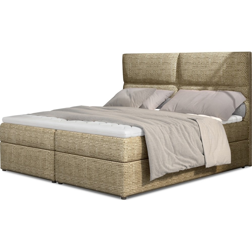 Ensemble boxspring complet tête de lit + sommiers + matelas + surmatelas AMARIS de VENESETTI - tissu luxe beige - 140x200 cm