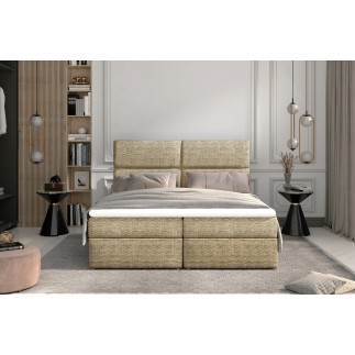 Ensemble boxspring complet tête de lit + sommiers + matelas + surmatelas AMARIS de VENESETTI - tissu luxe beige - 140x200 cm