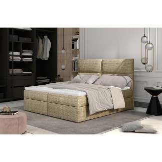 Ensemble boxspring complet tête de lit + sommiers + matelas + surmatelas AMARIS de VENESETTI - tissu luxe beige - 160x200 cm