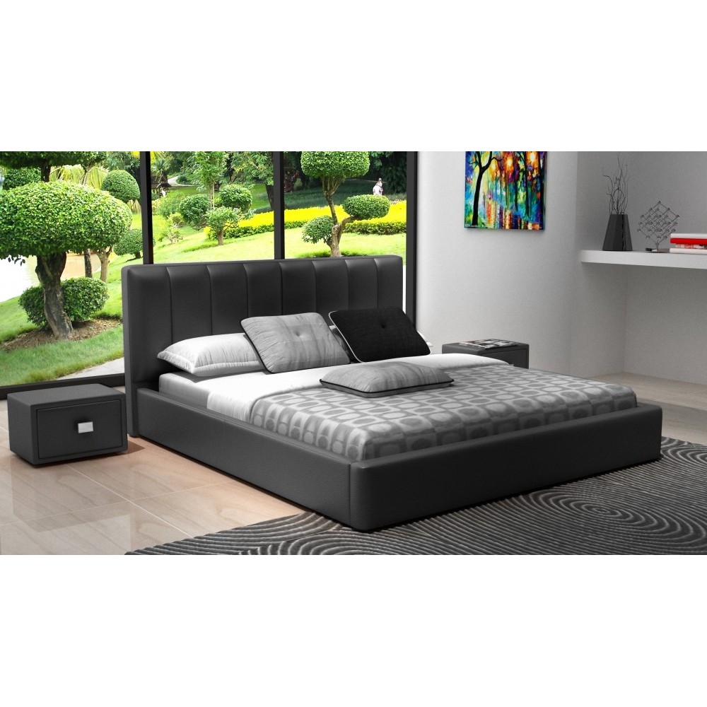 Lit design en cuir italien de luxe NATURA, gris foncé, 180x200