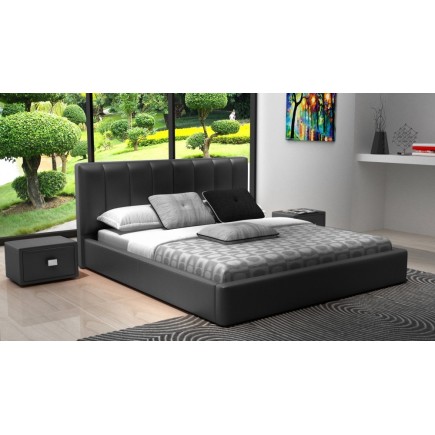 Lit design en cuir italien de luxe NATURA, gris foncé.