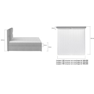 Ensemble boxspring complet tête de lit + sommiers + matelas + surmatelas AMARIS de VENESETTI - tissu luxe beige - 160x200 cm