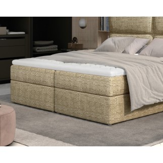 Ensemble boxspring complet tête de lit + sommiers + matelas + surmatelas AMARIS de VENESETTI - tissu luxe beige - 180x200 cm
