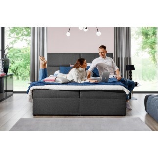 Ensemble boxspring complet tête de lit + sommiers + matelas + surmatelas AMARIS de VENESETTI - tissu luxe gris foncé - 180x200 c