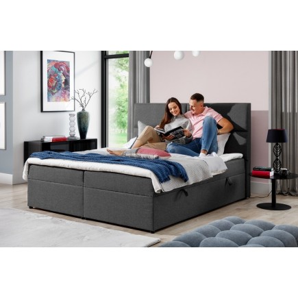 Ensemble boxspring complet tête de lit + sommiers + matelas + surmatelas AMARIS de VENESETTI - tissu luxe gris foncé - 160x200 c