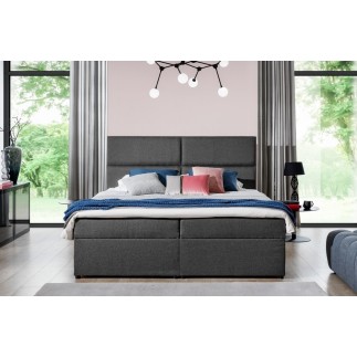 Ensemble boxspring complet tête de lit + sommiers + matelas + surmatelas AMARIS de VENESETTI - tissu luxe gris foncé - 160x200 c