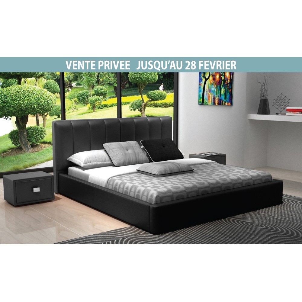 Lit design en cuir italien de luxe NATURA, noir, 180x200