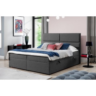 Ensemble boxspring complet tête de lit + sommiers + matelas + surmatelas AMARIS de VENESETTI - tissu luxe gris foncé - 160x200 c