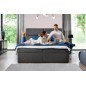 Ensemble boxspring complet tête de lit + sommiers + matelas + surmatelas AMARIS de VENESETTI - tissu luxe gris foncé - 160x200 c