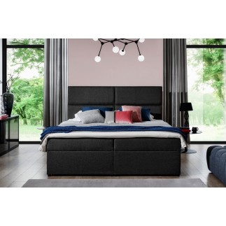 Ensemble boxspring complet tête de lit + sommiers + matelas + surmatelas AMARIS de VENESETTI - tissu luxe noir - 140x200 cm