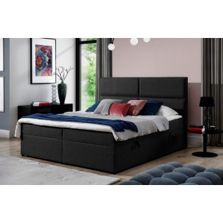 Ensemble boxspring complet tête de lit + sommiers + matelas + surmatelas AMARIS de VENESETTI - tissu luxe noir - 140x200 cm
