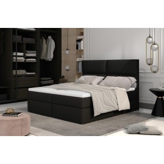 Ensemble boxspring complet tête de lit + sommiers + matelas + surmatelas AMARIS de VENESETTI - tissu luxe noir - 160x200 cm