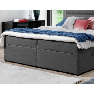 Ensemble boxspring complet tête de lit + sommiers + matelas + surmatelas AMARIS de VENESETTI - tissu luxe noir - 180x200 cm