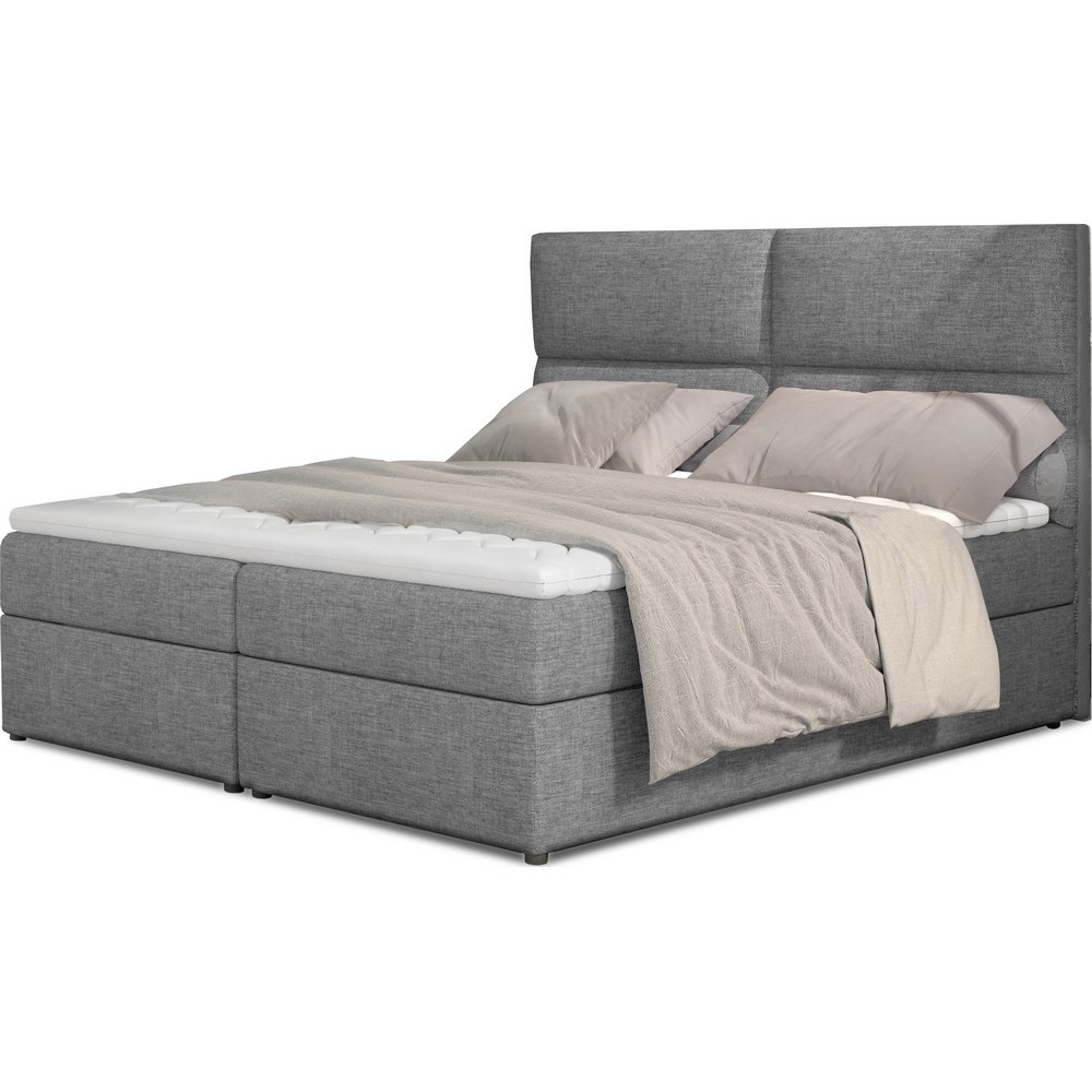 Ensemble boxspring complet tête de lit + sommiers + matelas + surmatelas AMARIS de VENESETTI - tissu luxe gris clair - 140x200 c