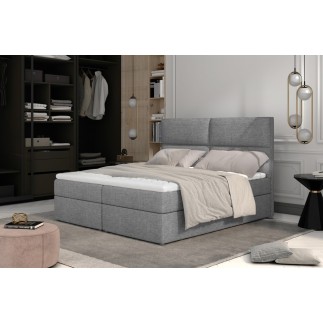 Ensemble boxspring complet tête de lit + sommiers + matelas + surmatelas AMARIS de VENESETTI - tissu luxe gris clair - 140x200 c