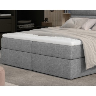 Ensemble boxspring complet tête de lit + sommiers + matelas + surmatelas AMARIS de VENESETTI - tissu luxe gris clair - 140x200 c