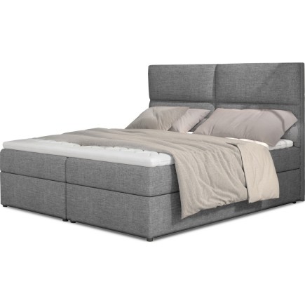 Ensemble boxspring complet tête de lit + sommiers + matelas + surmatelas AMARIS de VENESETTI - tissu luxe gris clair - 180x200 c