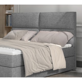 Ensemble boxspring complet tête de lit + sommiers + matelas + surmatelas AMARIS de VENESETTI - tissu luxe gris clair - 180x200 c