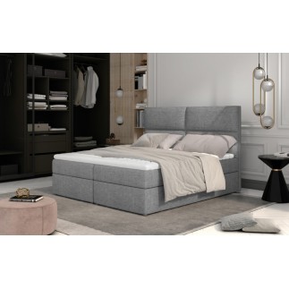 Ensemble boxspring complet tête de lit + sommiers + matelas + surmatelas AMARIS de VENESETTI - tissu luxe gris clair - 180x200 c