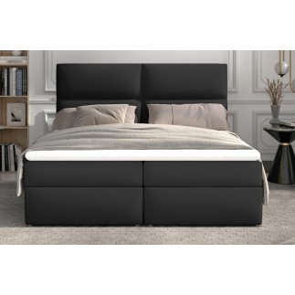 Ensemble boxspring complet tête de lit + sommiers + matelas + surmatelas AMARIS de VENESETTI - simili cuir noir - 180x200 cm