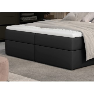 Ensemble boxspring complet tête de lit + sommiers + matelas + surmatelas AMARIS de VENESETTI - simili cuir noir - 180x200 cm