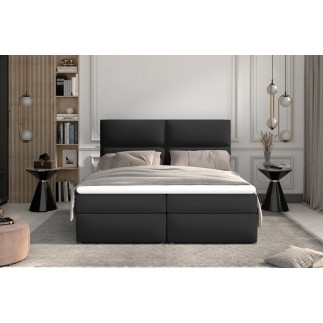 Ensemble boxspring complet tête de lit + sommiers + matelas + surmatelas AMARIS de VENESETTI - simili cuir noir - 180x200 cm