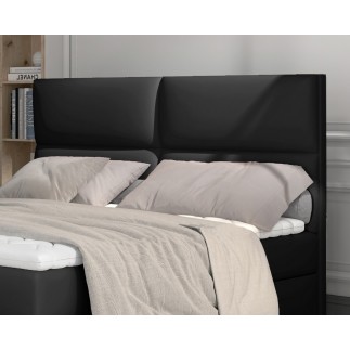 Ensemble boxspring complet tête de lit + sommiers + matelas + surmatelas AMARIS de VENESETTI - simili cuir noir - 180x200 cm