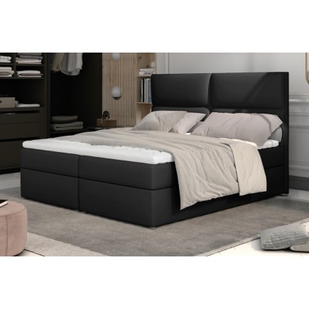 Ensemble boxspring complet tête de lit + sommiers + matelas + surmatelas AMARIS de VENESETTI - simili cuir noir - 160x200 cm