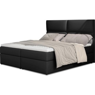 Ensemble boxspring complet tête de lit + sommiers + matelas + surmatelas AMARIS de VENESETTI - simili cuir noir - 160x200 cm