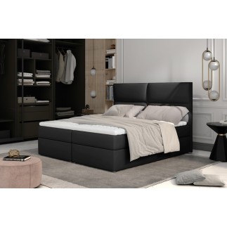 Ensemble boxspring complet tête de lit + sommiers + matelas + surmatelas AMARIS de VENESETTI - simili cuir noir - 160x200 cm