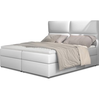 Ensemble boxspring complet tête de lit + sommiers + matelas + surmatelas AMARIS de VENESETTI - simili cuir blanc - 140x200 cm