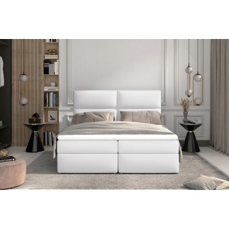 Ensemble boxspring complet tête de lit + sommiers + matelas + surmatelas AMARIS de VENESETTI - simili cuir blanc - 140x200 cm