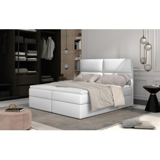 Ensemble boxspring complet tête de lit + sommiers + matelas + surmatelas AMARIS de VENESETTI - simili cuir blanc - 140x200 cm