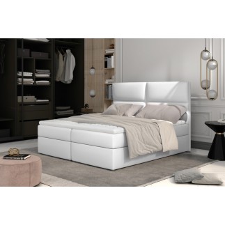 Ensemble boxspring complet tête de lit + sommiers + matelas + surmatelas AMARIS de VENESETTI - simili cuir blanc - 140x200 cm