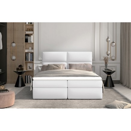 Ensemble boxspring complet tête de lit + sommiers + matelas + surmatelas AMARIS de VENESETTI - simili cuir blanc - 160x200 cm
