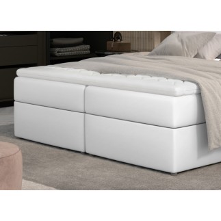 Ensemble boxspring complet tête de lit + sommiers + matelas + surmatelas AMARIS de VENESETTI - simili cuir blanc - 180x200 cm