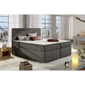 Ensemble boxspring complet tête de lit + sommiers + matelas + surmatelas BORIS de VENESETTI - tissu luxe gris foncé - 140x200 cm