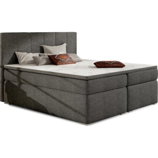 Ensemble boxspring complet tête de lit + sommiers + matelas + surmatelas BORIS de VENESETTI - tissu luxe gris foncé - 160x200 cm
