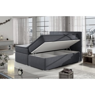 Ensemble boxspring complet tête de lit + sommiers + matelas + surmatelas BORIS de VENESETTI - tissu luxe gris foncé - 160x200 cm