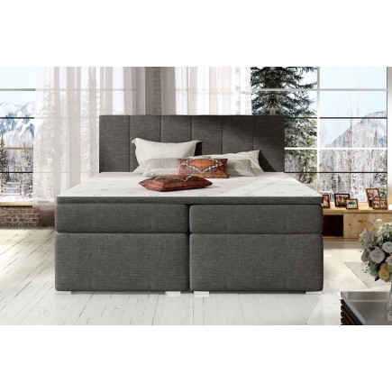 Ensemble boxspring complet tête de lit + sommiers + matelas + surmatelas BORIS de VENESETTI - tissu luxe gris foncé - 180x200 cm