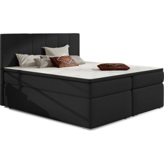 Ensemble boxspring complet tête de lit + sommiers + matelas + surmatelas BORIS de VENESETTI - tissu luxe noir - 160x200 cm