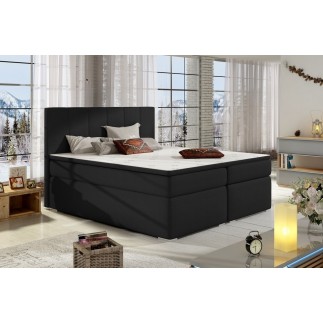 Ensemble boxspring complet tête de lit + sommiers + matelas + surmatelas BORIS de VENESETTI - tissu luxe noir - 160x200 cm