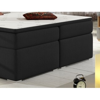 Ensemble boxspring complet tête de lit + sommiers + matelas + surmatelas BORIS de VENESETTI - tissu luxe noir - 160x200 cm