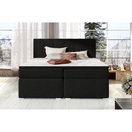 Ensemble boxspring complet tête de lit + sommiers + matelas + surmatelas BORIS de VENESETTI - tissu luxe noir - 180x200 cm