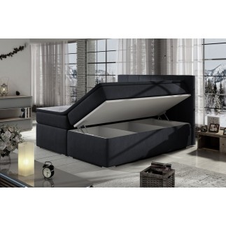 Ensemble boxspring complet tête de lit + sommiers + matelas + surmatelas BORIS de VENESETTI - tissu luxe noir - 180x200 cm