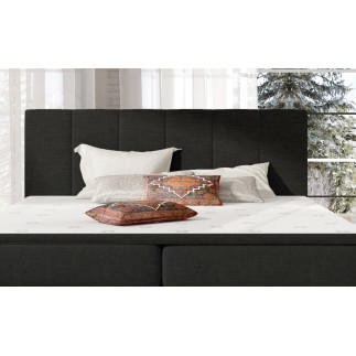 Ensemble boxspring complet tête de lit + sommiers + matelas + surmatelas BORIS de VENESETTI - tissu luxe noir - 180x200 cm